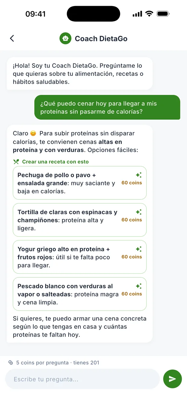 Conversación con el Coach con IA de DietaGo